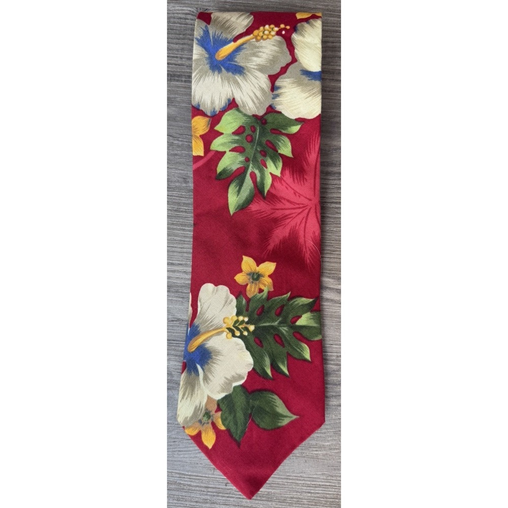 Vintage Pacific Legend Hawaii Tie Red Hibiscus Tropical Floral Made in USA